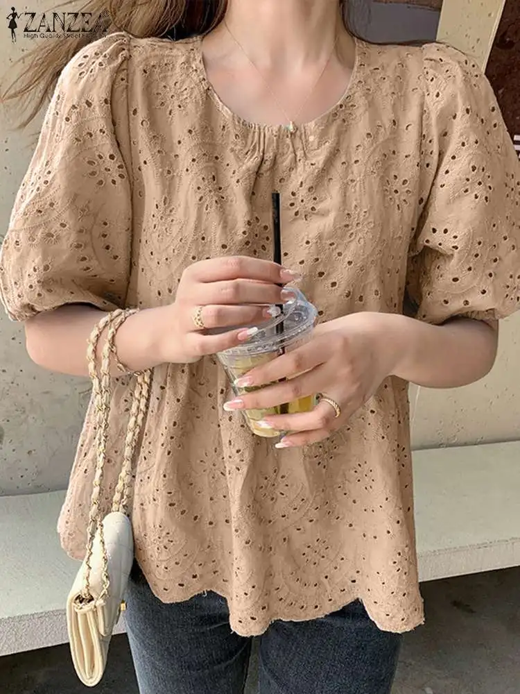 Модная летняя блузка для женщин элегантные ажурные Блузы с коротким рукавом