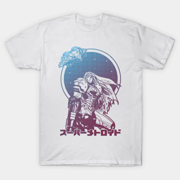 

2021 Men/Women's Summer White Street Fashion Hip Hop Interstellar Bounty Hunter Samus Aran Metroid T-shirt Cotton Tees Tops