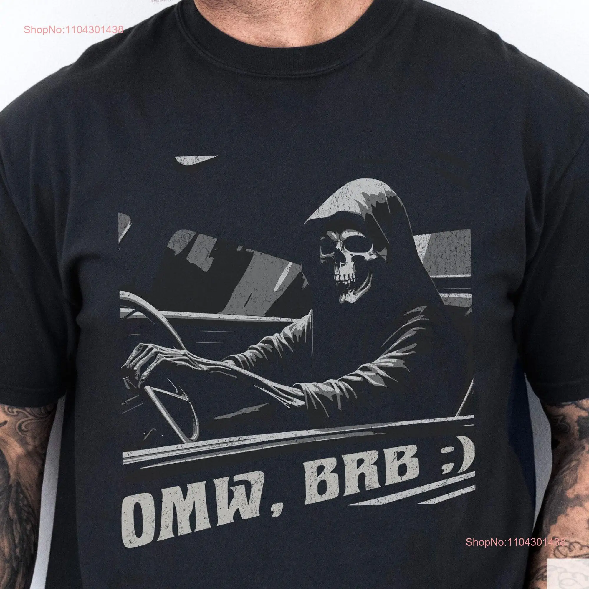 Футболка Grim Reaper OMW BRB забавная готическая одежда со скелетом на Хэллоуин вождение