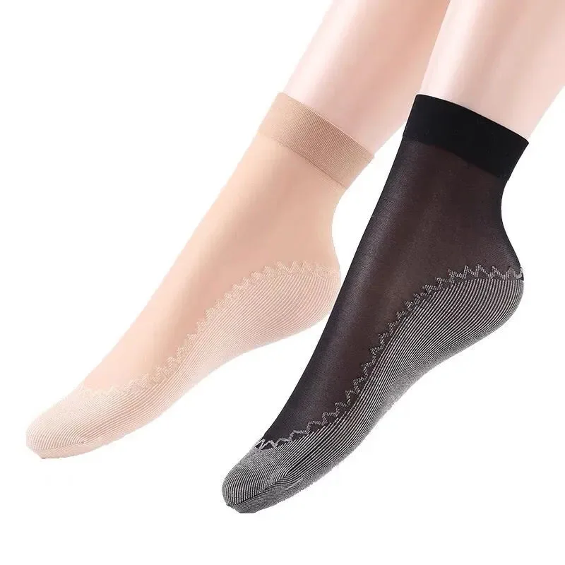 10pairs/100pairs Spring Summer Women Soft Socks Non-Slip Bottom patchworkTransparent Breathable Silk Sock