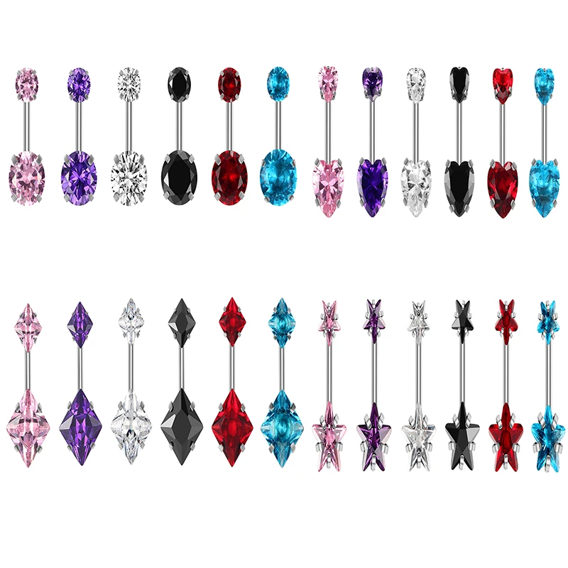 

6PCS Stainless Steel Belly Button Rings With Zircon Round Heart Star Square Piercing Navel Ring Belly Piercing Jewelry Set 2022