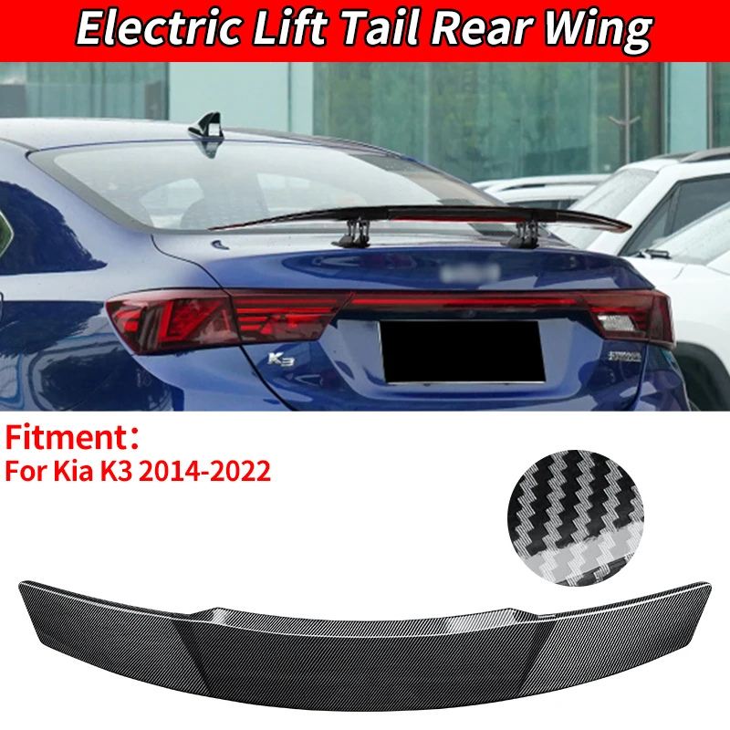 

Car Carbon Fiber Look ABS For Kia K3 2014-2022 Electric Rear Lift Spoiler Wing Trunk Tail Remote Control Accessorie Modification