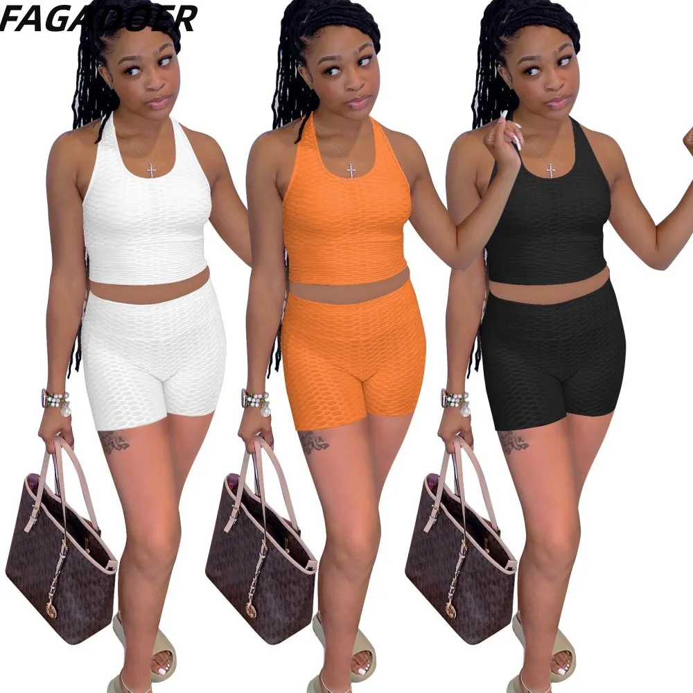 

FAGADOER Casual Solid Color Sporty Two Piece Sets Women Sleeveless Vest And Biker Shorts Tracksuits Summer Matching 2pcs Outfits