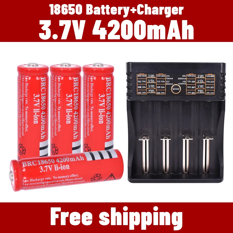 

100% New Original 18650 3.7 v 4200 mah 18650 Lithium Rechargeable Battery For EvreFire Flashlight batteries +Charger