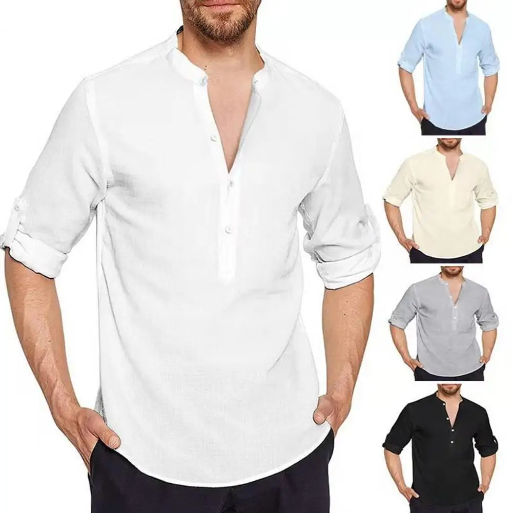 

2022 New Men's Casual Blouse Cotton Linen Shirt Loose Tops Long Sleeve Tee Shirt Spring Casual Men's Shirts camisa masculina