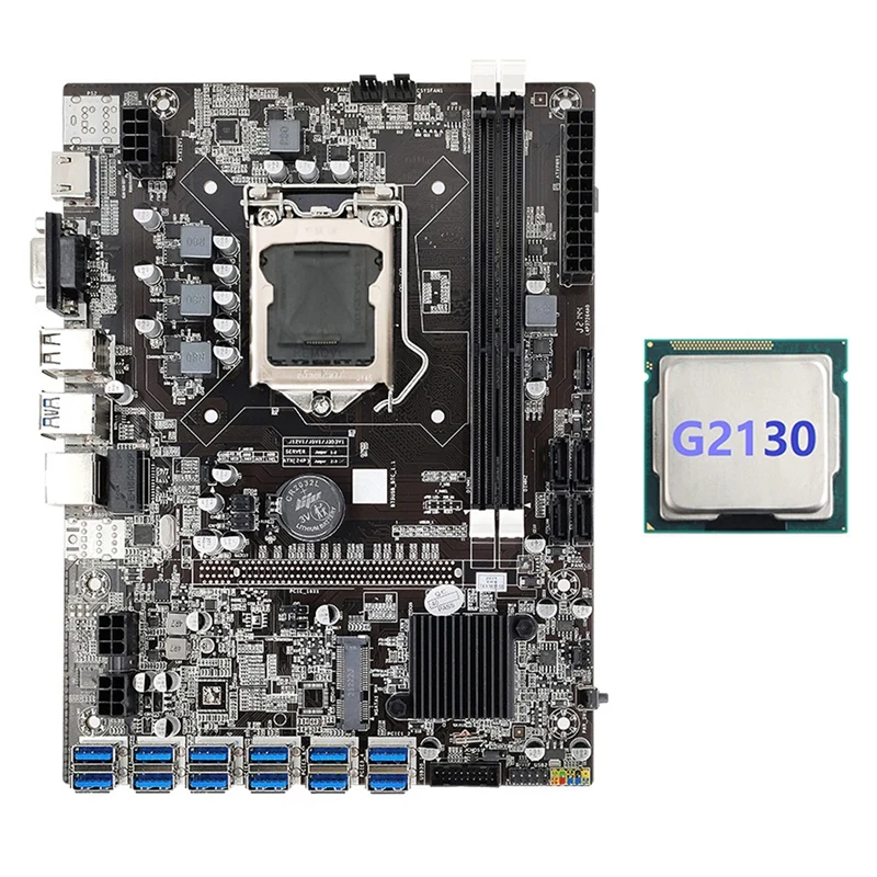 Фото Материнская плата для майнинга B75 12USB ETH + G2130 12xpcie к USB3.0 DDR3 MSATA LGA1155 B75 BTC, материнская плата для майнинга №2