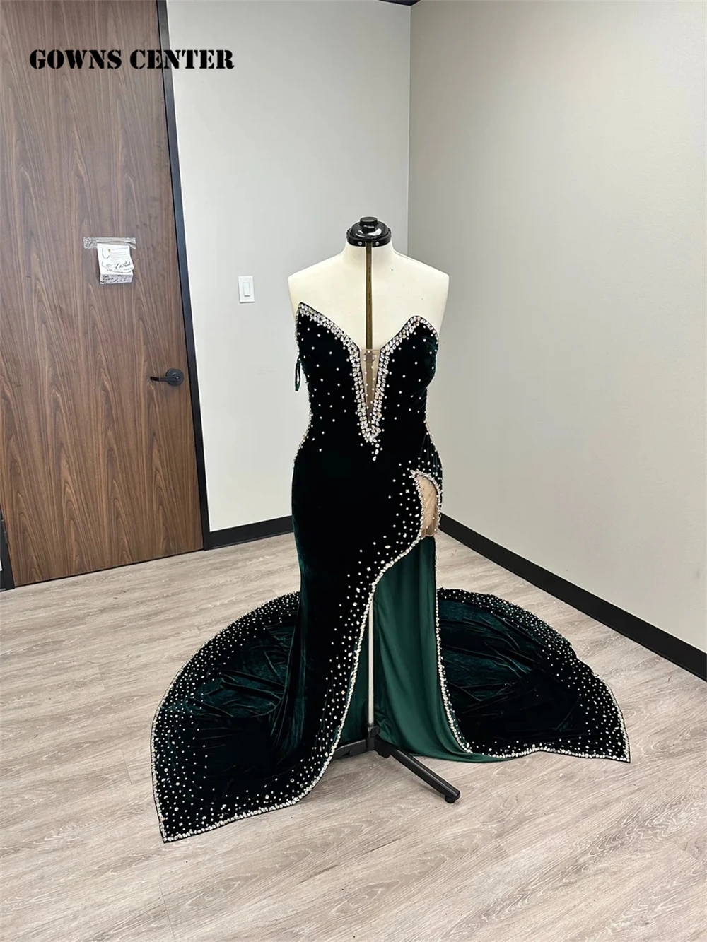 

Dark Green Velvet High Slit Mermaid Prom Dresses 2023 Luxury Gown Black Girls Sweetheart Cocktail Dress Sliver Beaded Elegant