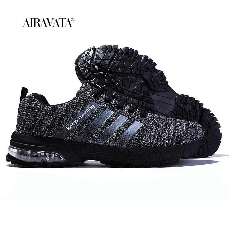 Breathable Men's Running Shoes Air Cushion Comfortable Lightweight Mesh Male Walking Footwears with Four Bars Lace-up