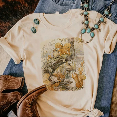 Женские футболки с рисунком белки, дизайнерская футболка в стиле Харадзюку, одежда для девушек с мангой