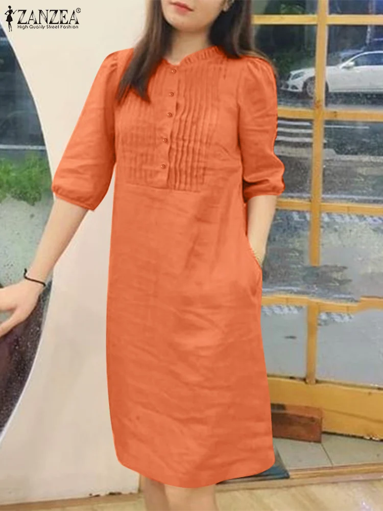 Платье ZANZEA женское средней длины повседневное свободное Плиссированное с