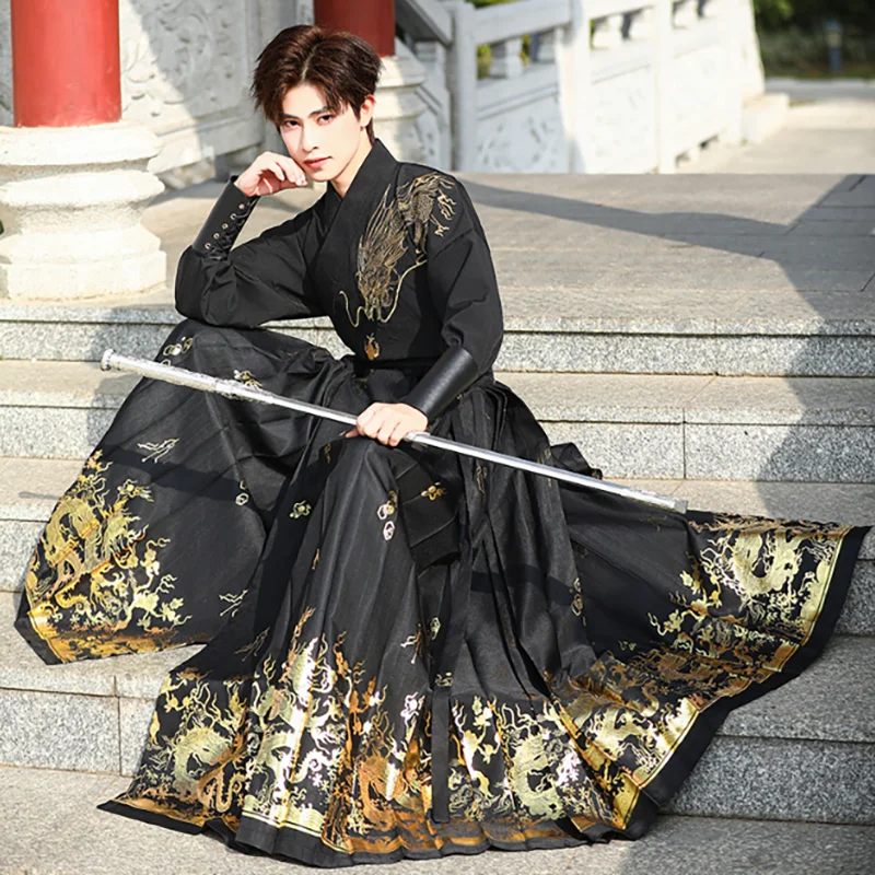 Большой размер 4XL китайская юбка Hanfu с лицом лошади мужская праздничная одежда