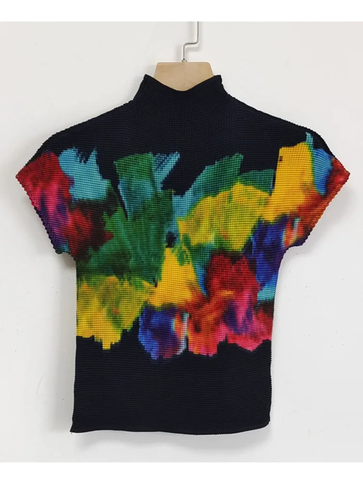 Женская плиссированная водолазка GVUW цветная футболка с коротким рукавом Женский