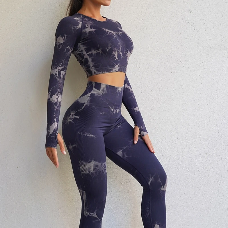 Новый комплект для йоги Tie Dye женщин костюм из 2 предметов фитнеса спортивные