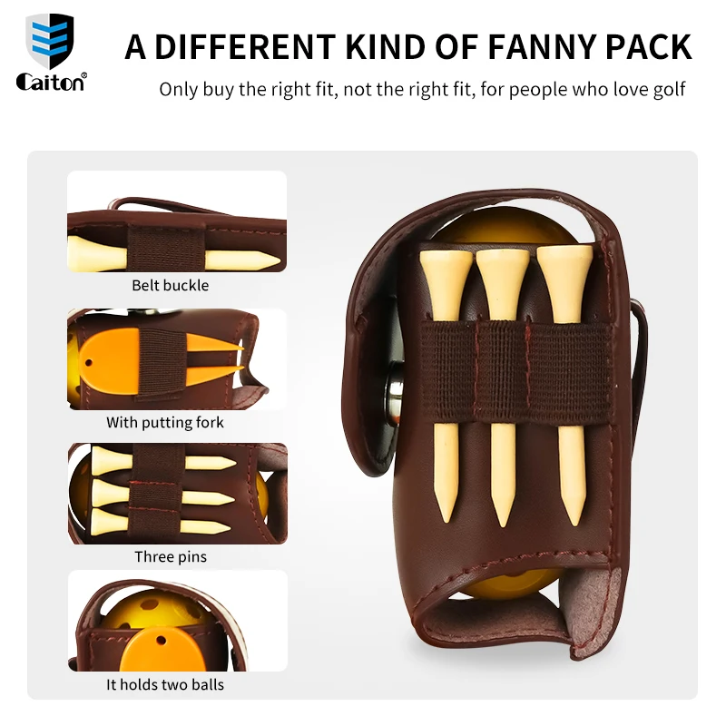 Caiton Golf Leather Waist Bag Gift Set, with Golf Balls, Tees and Green Fork, Perfect for Gifts or Self-use, Golf Accessory
