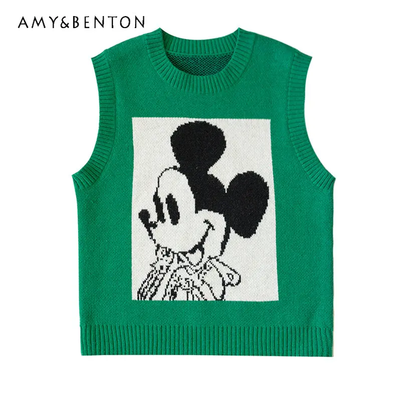 

Autumn and Winter Women's Cartoon Knitted Vest Age-Reducing Sleeveless Sweater Vest Coat for Women Casual Sweater Vest Ladies