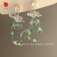 endless summer green retro crystal tassel flower earrings high end niche design ins earrings