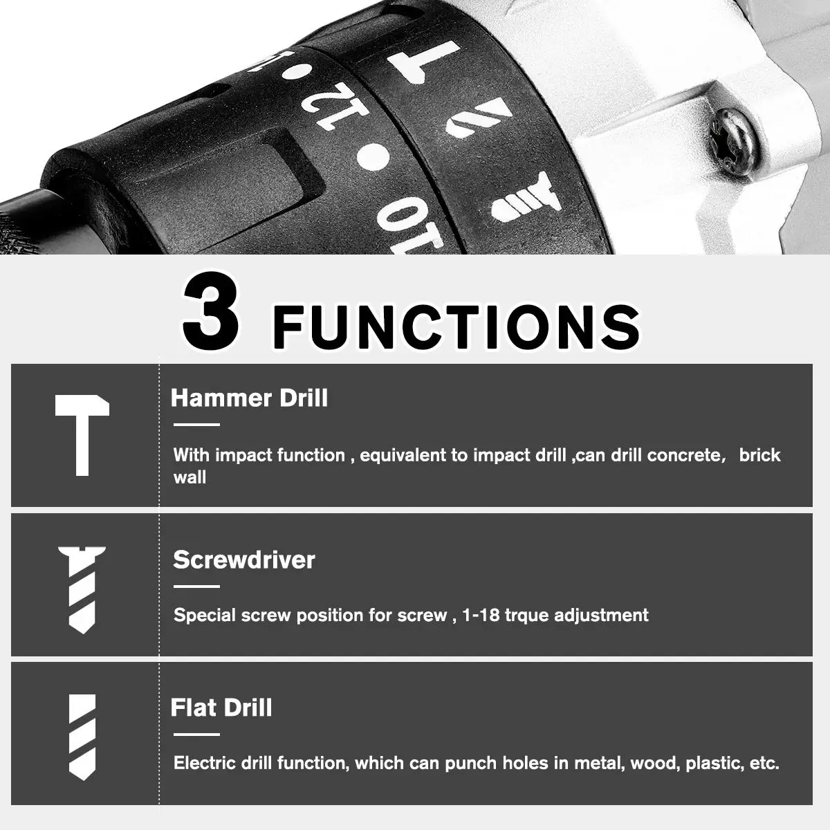 3 in 1 18V Brushless Electric Impact Drill 13mm 20+3 Torque Electric Screwdriver Cordless Hammer Drill for Makita 18V Battery