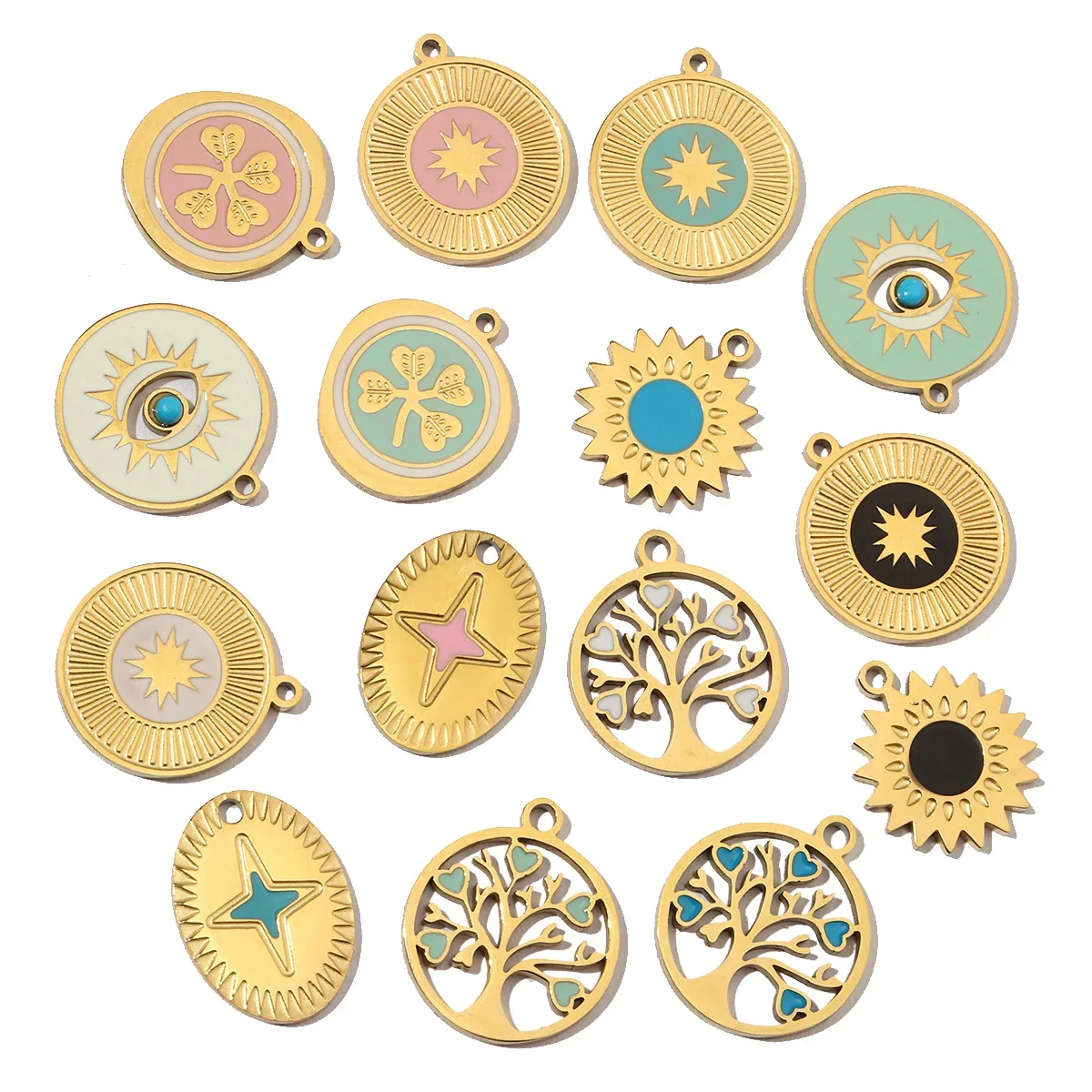 3 шт./лот, 14-каратное золото, эмаль, Древо жизни, клевер, сделай сам ...