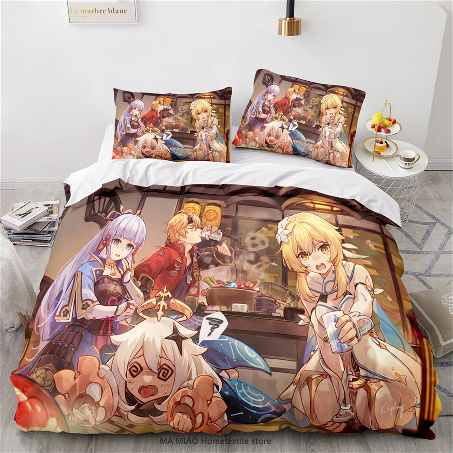 

Комплект постельного белья Аниме игра Genshin Impact Kawaii Loli девушка пододеяльник 3D печать Япония мультфильм постельное белье Наволочка 2/3 шт.