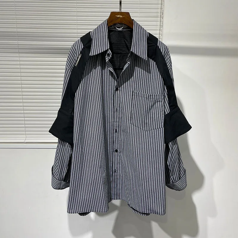 Owen Seak Men Casual Shirt Gothic Men's Clothing Hip Hop Tops Tees Spring Autumn Oversized High Street Long Sleeves Black Shirt