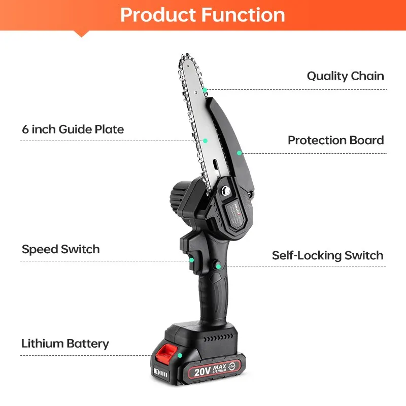 MINUMX 20V Brushless ChainSaw Pruning Saw 6 Inch Electric Portable Mini Cordless Chain Saw Woodworking Wood Cutter Power Tools 2