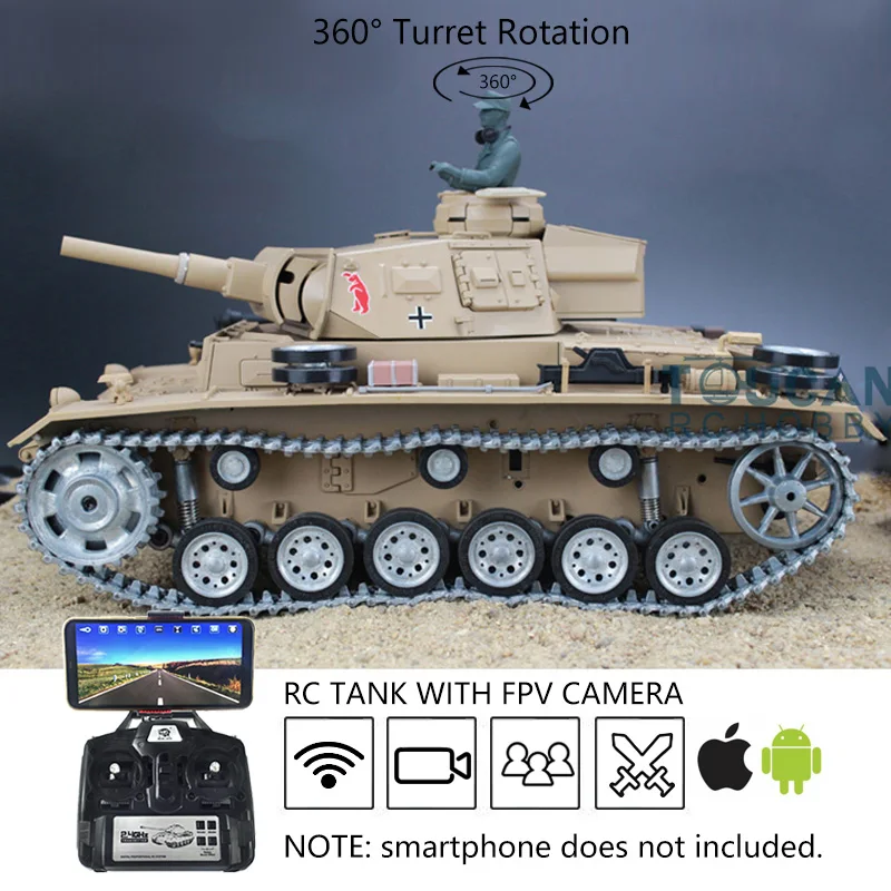

Pro Ver Heng Long 1/16 TK7.0sion Panzer III H RTR RC Tank 3849 FPV Battery Charger Metal Tracks Wheels BB Airsoft Battle Toy