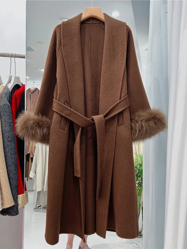 GVUW шерстяные пальто для женщин с лацканами из искусственного меха длинными