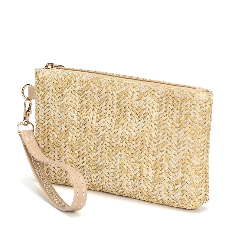

Mini Purse Weaving Straw Bag Fashion Ladies Wristlet Clutch Daily Money Phone Bags Woven Coin Purse Beach Wallet Card Holders