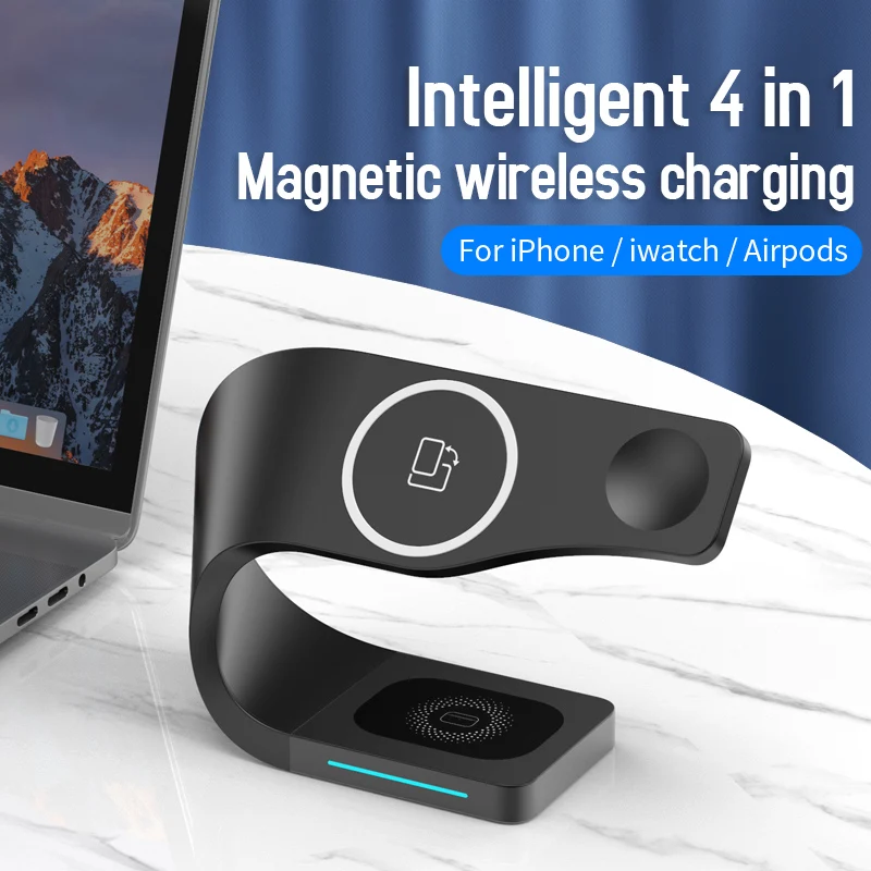 15W Fast Wireless Charger Stand For iPhone 14 13 12 11 8 Apple Watch 4 in 1 Foldable Charging Station for Android Series