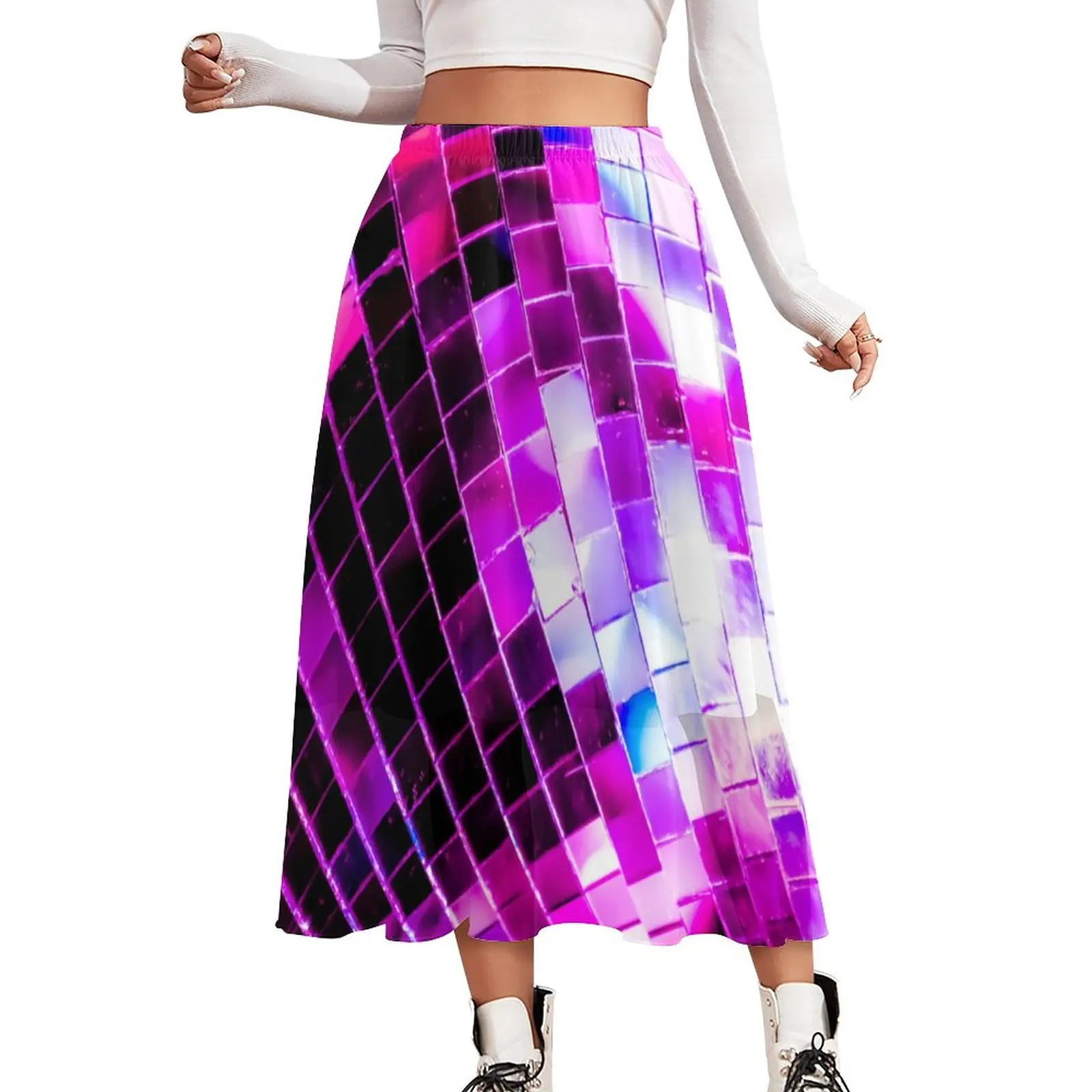 

Mirror Disco Ball Skirt Purple Sequins Print Street Wear Long Skirts Modern Boho Skirt Ladies Graphic Oversized Clothes