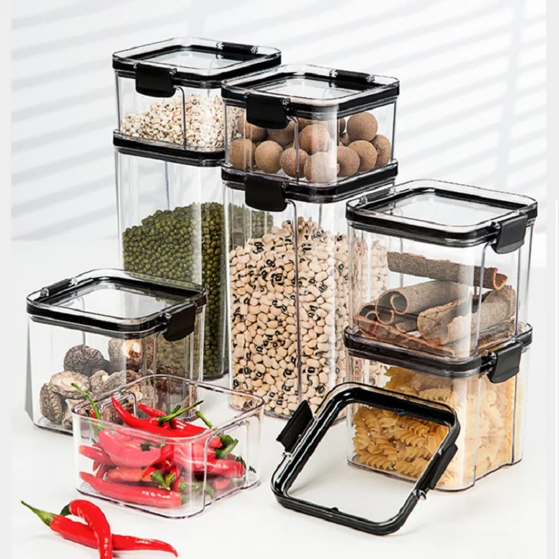 

Jars For bulk Cereals Food Containers Stackable Press Type Sealed Can Transparent Refrigerator Storage Box Kitchen Organizer