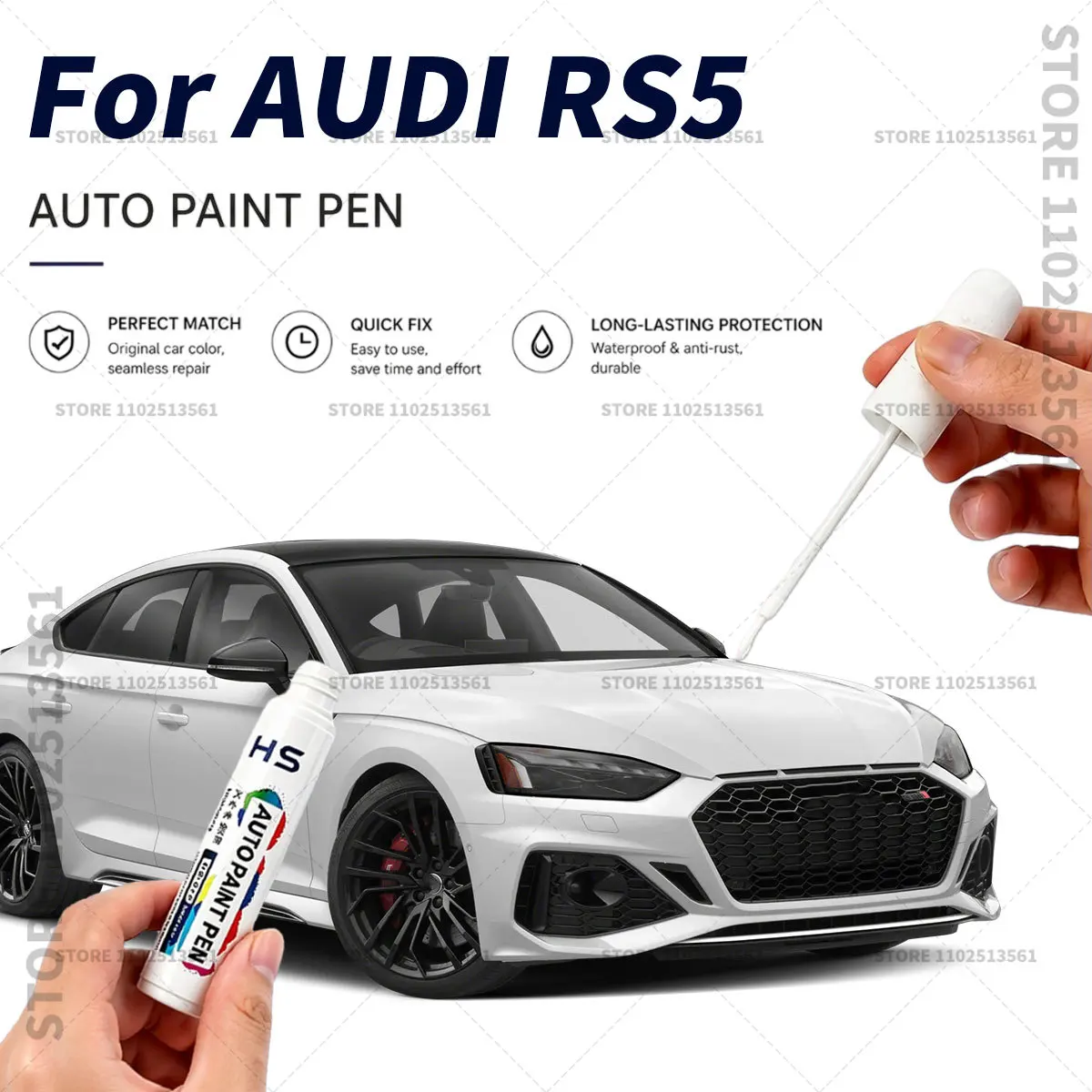 Фото Карандаш для подкраски AUDI RS5: быстрое восстановление царапин и потертостей, цвета Arkona White, Mythos Black, Daytona Gray, Navarra Blue №1
