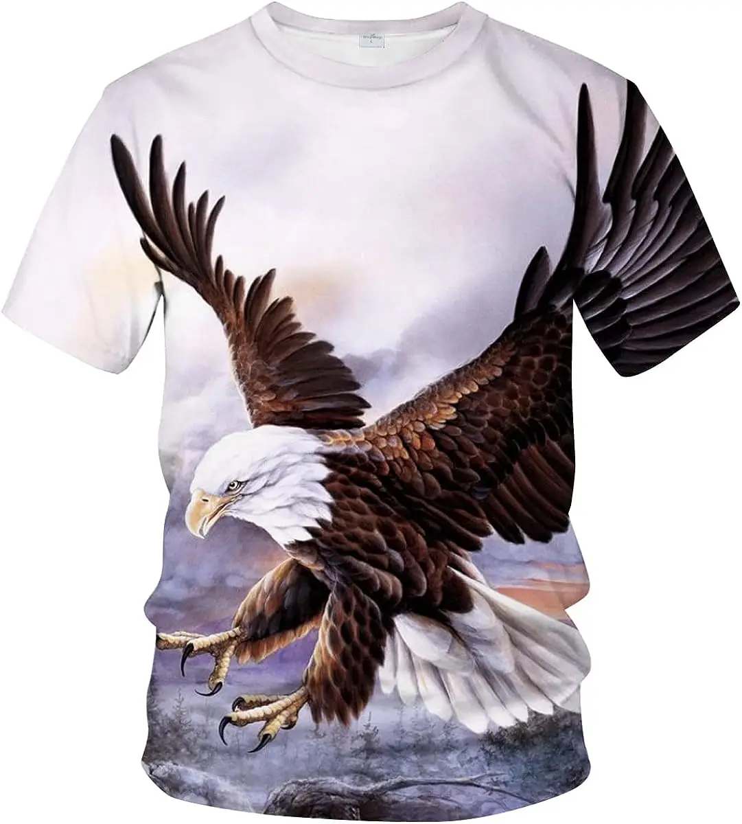 

Liohans Mens 3D Animal Eagle Round Neck Tee Shirt Digital Printing Novel Top
