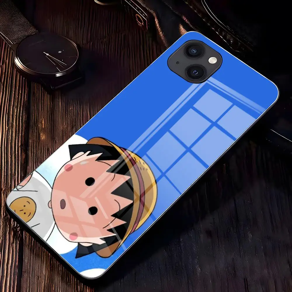 Фото Чехол для телефона C-Chibi M-Maruko-chan для iPhone 17 Pro Max 16 15 14 Pro Max 13 11 X Xs Xr 8 7Plus, стеклянная крышка №3