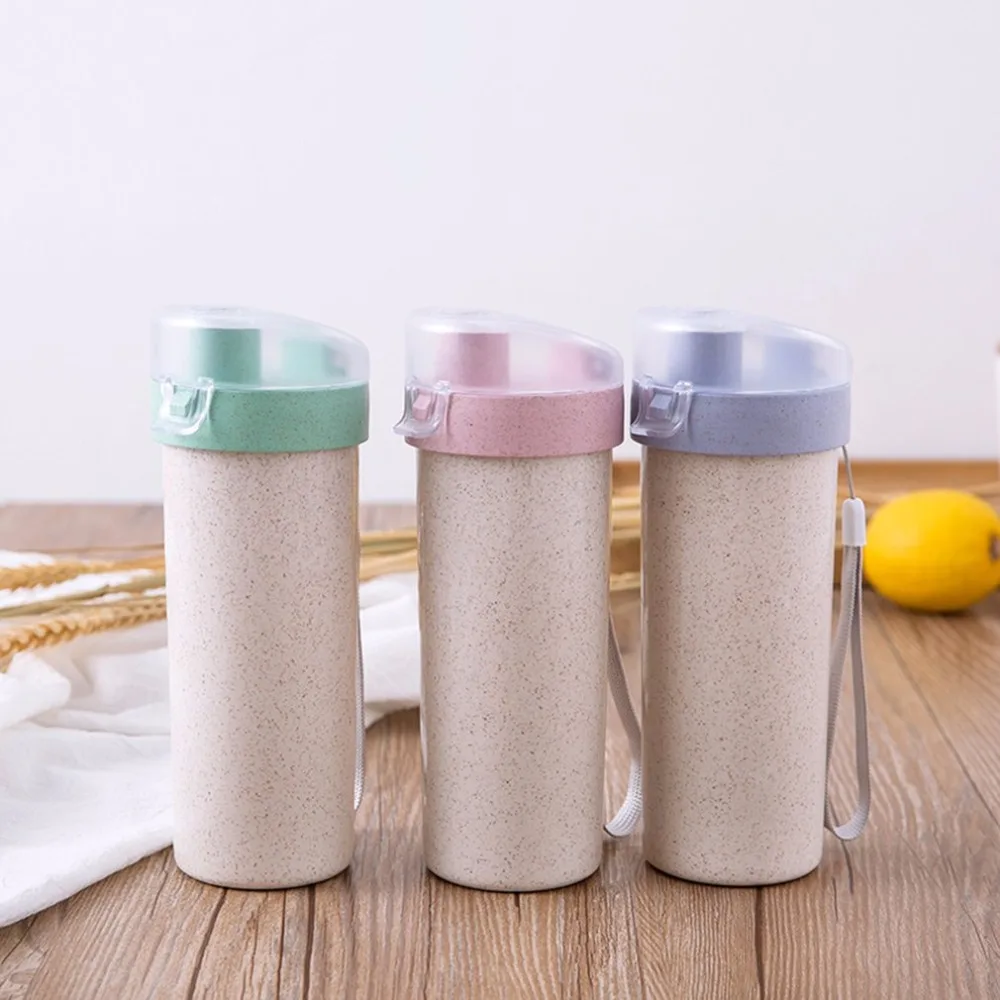 

400ml Portable Wheat Protein Powder Shaker Water Bottle Plastic Leakproof Dispenser Degradable Straw Bottle Milk BPA Free Bottle