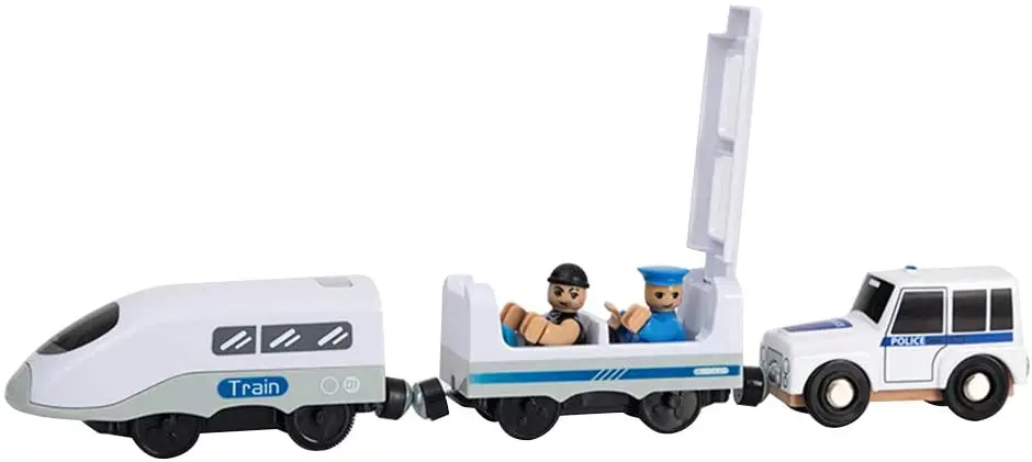 Детский поезд с дистанционным управлением, игрушечный поезд с питанием от батарейки, деревянная железная дорога, Электрический поезд D