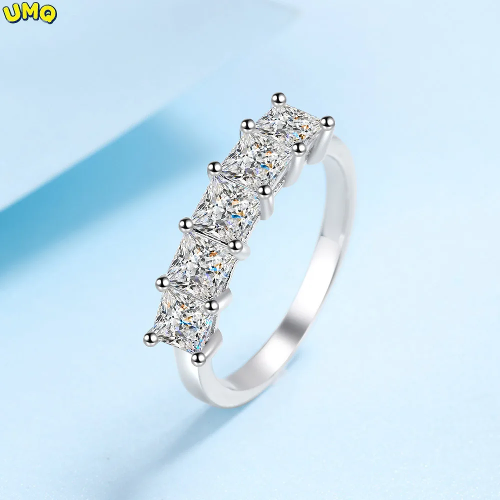 

Обручальное кольцо принцессы с муассанитом и 5 камнями, серебро 925 пробы, 2 карата, цвет d, v-образный, прозрачный, Свадебный комплект ювелирных...