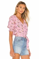 sexy v neck cottagecore floral t shirt women summer wrap crop tops short sleeve chiffon sweet pink bohemian streetwear feminina