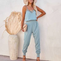 2022 new design women summer casual jumpsuit spaghetti strap lace patchwork pockets romper one piece outfits