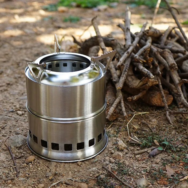 

Stainless Steel Outdoor Wood Gas Wood-burning Stove Portable Folding Firewood Stove Camping Gasification Furnace Windproof