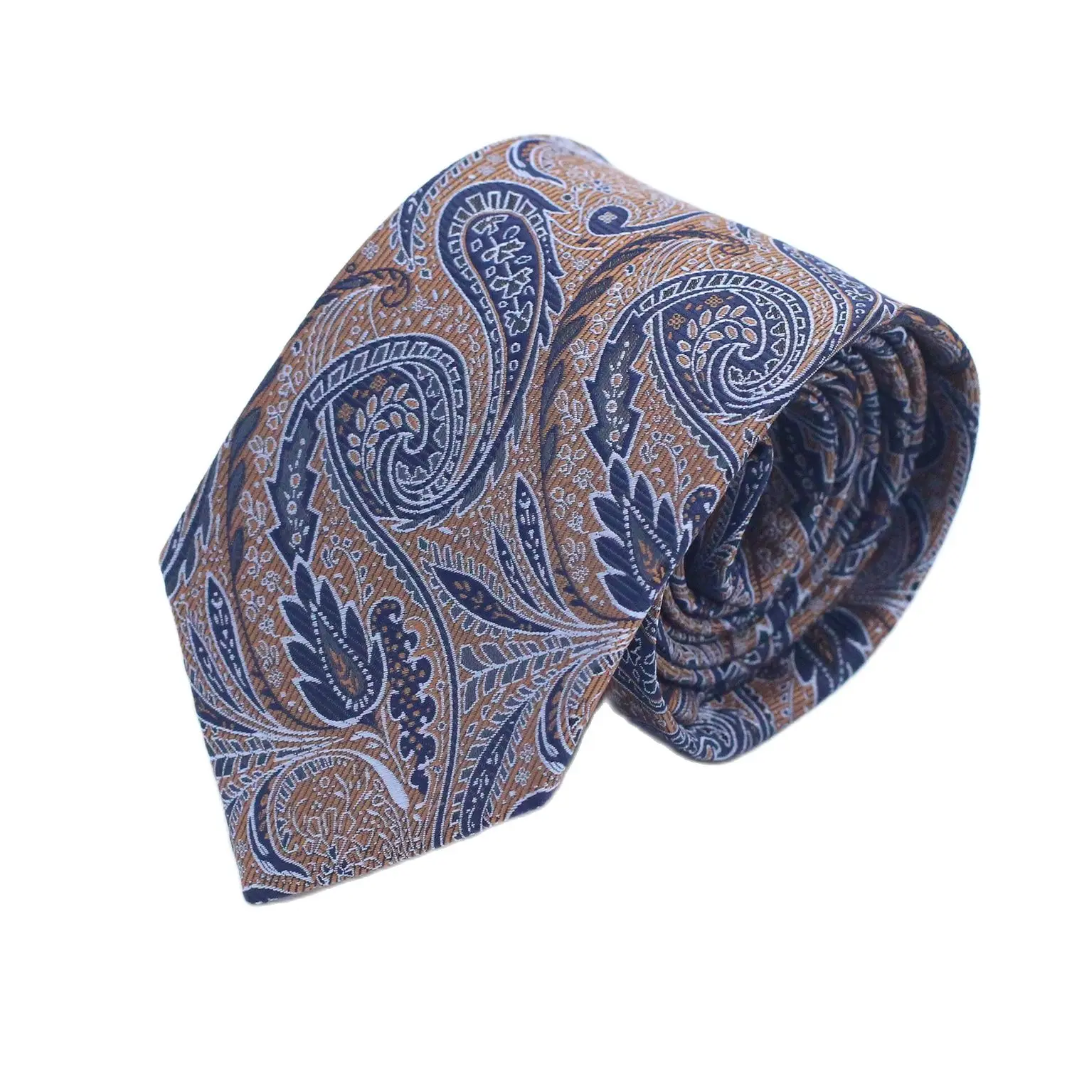 

LYL 8CM Gold Blue Paisley Jacquard Silk Necktie Elegant Men's Tie Luxury Brand Accessories Suit Wedding Gifts Thin Tie for Man
