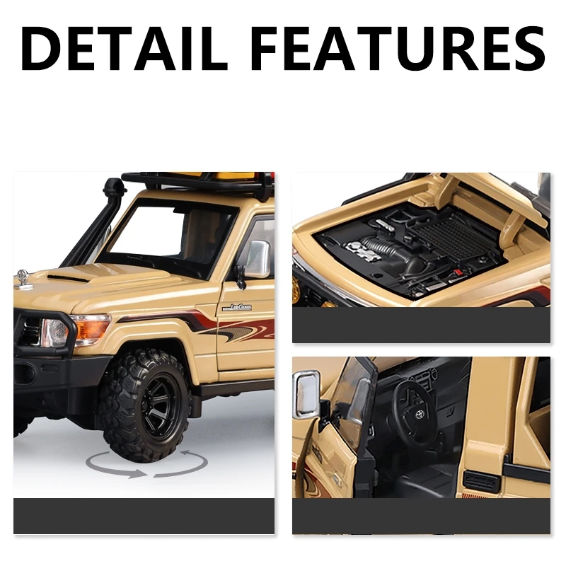Фото Машинка-игрушка Toyota Land Cruiser LC79 1:32, внедорожник для кемпинга, литая под давлением, из сплава, миниатюрная, с функцией отката, звуком и светом, коллекционная модель, подарок для мальчика №3