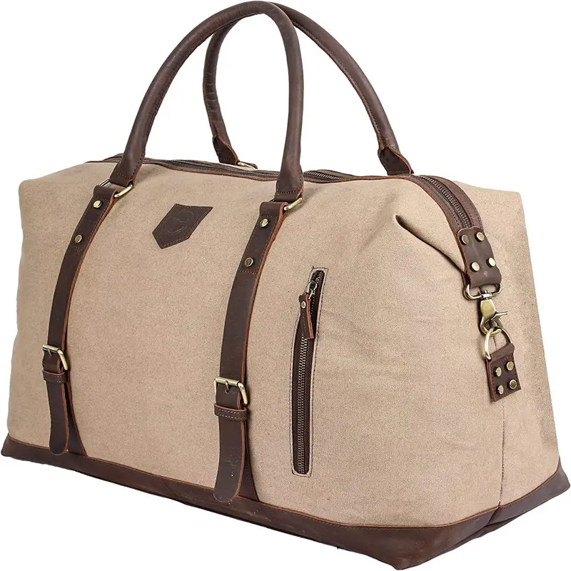 Genuine Canvas Leather Duffel Bag | Travel Tote Bag Weekender Gym Overnight Bag for Men and Women | Shoulder Handbag Carry On Du