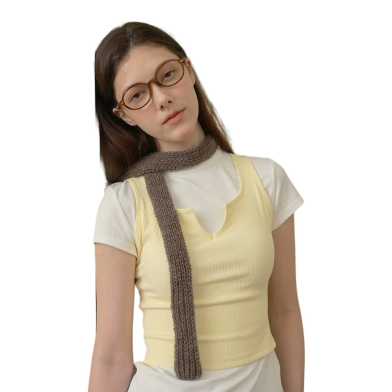 Популярный шейный шарф для девочек удобный декоративный вязаный однотонный