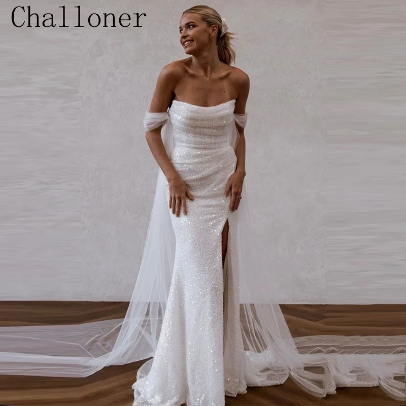 

Challoner Luxury Mermaid Wedding Dress 2023 High Side Slit Bridal Gowns Squined Beaded Backless Vrstidos de Novia Custom Made