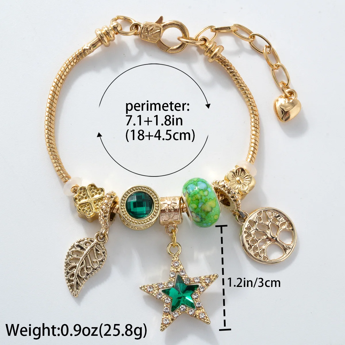 Браслет Pandora из нержавеющей стали золотого цвета браслет с зеленым цирконом