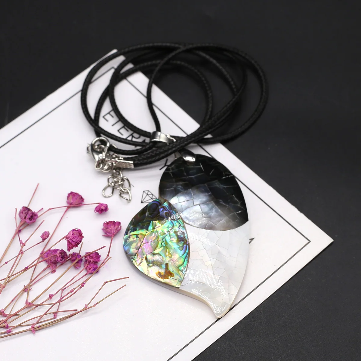 Ожерелье с подвеской из натуральной ракушки в форме сердца, Абалон из белого и черного ракушек, подвески из вощеного шнура для ювелирных изделий, подарок на вечеринку