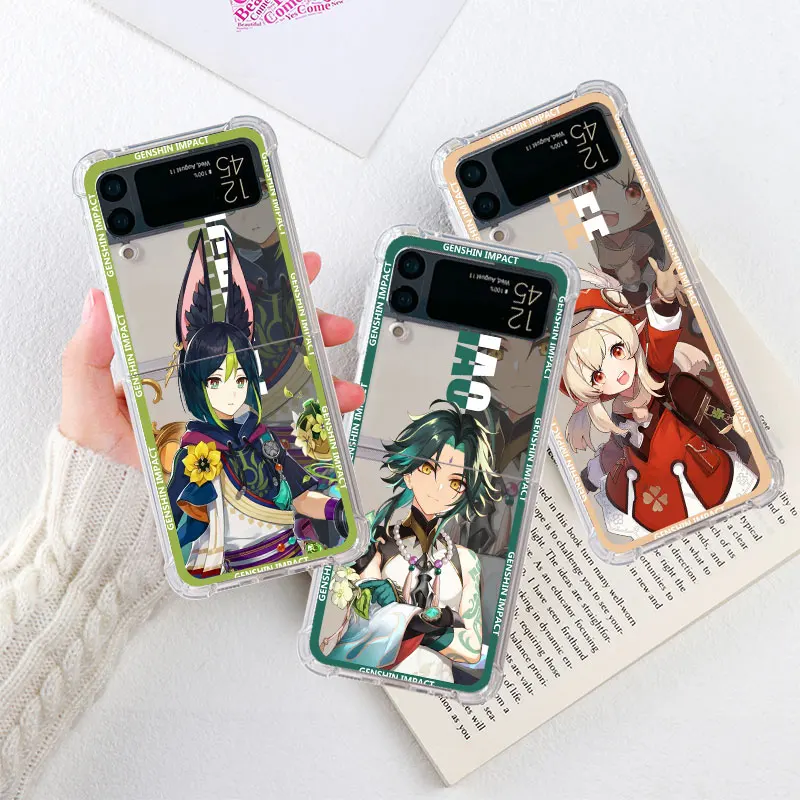 

AirBag Clear Case for Samsung Galaxy Z Flip 4 3 5G ZFlip4 3 Phone Fundas For zflip4 zflip3 Shell Cover Game Genshin Impact