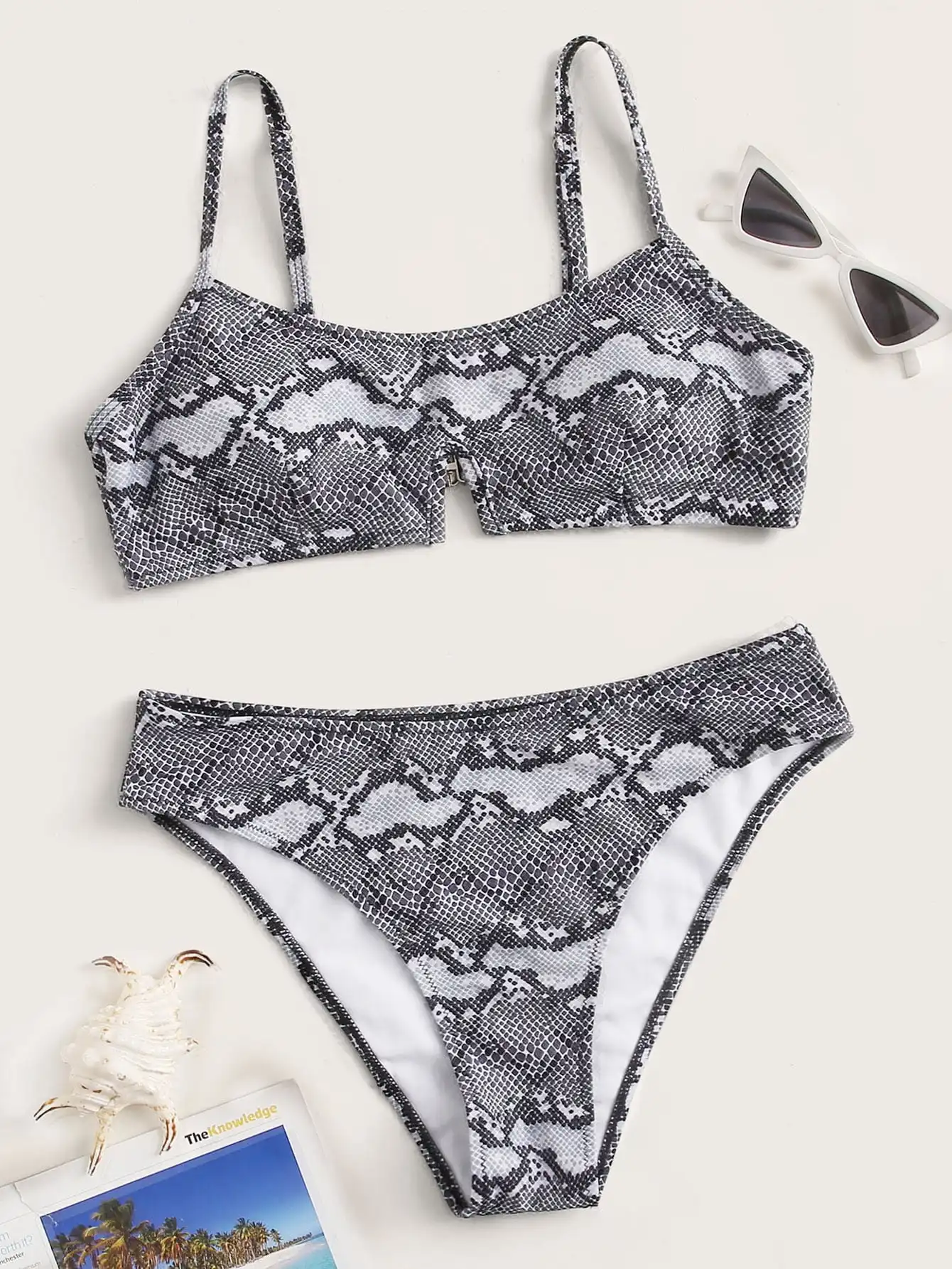 

Женское бикини из двух предметов с тонким плечевым ремнем и крокодиловым рисунком, женское пляжное бикини 2022, Размеры S ~ L