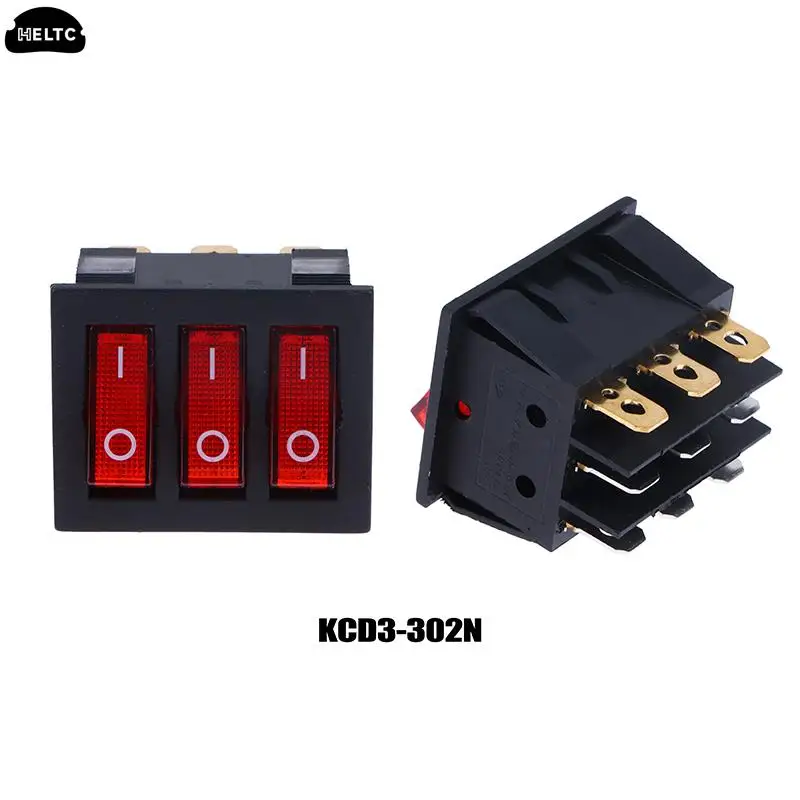 1 шт., переключатель KCD3, красный, женский, 3-сторонний, черный переключатель, 9-контактный, 2-позиционный, ВКЛ./ВЫКЛ., 16 А/20 А, 250 В, тройной переключатель питания переменного тока